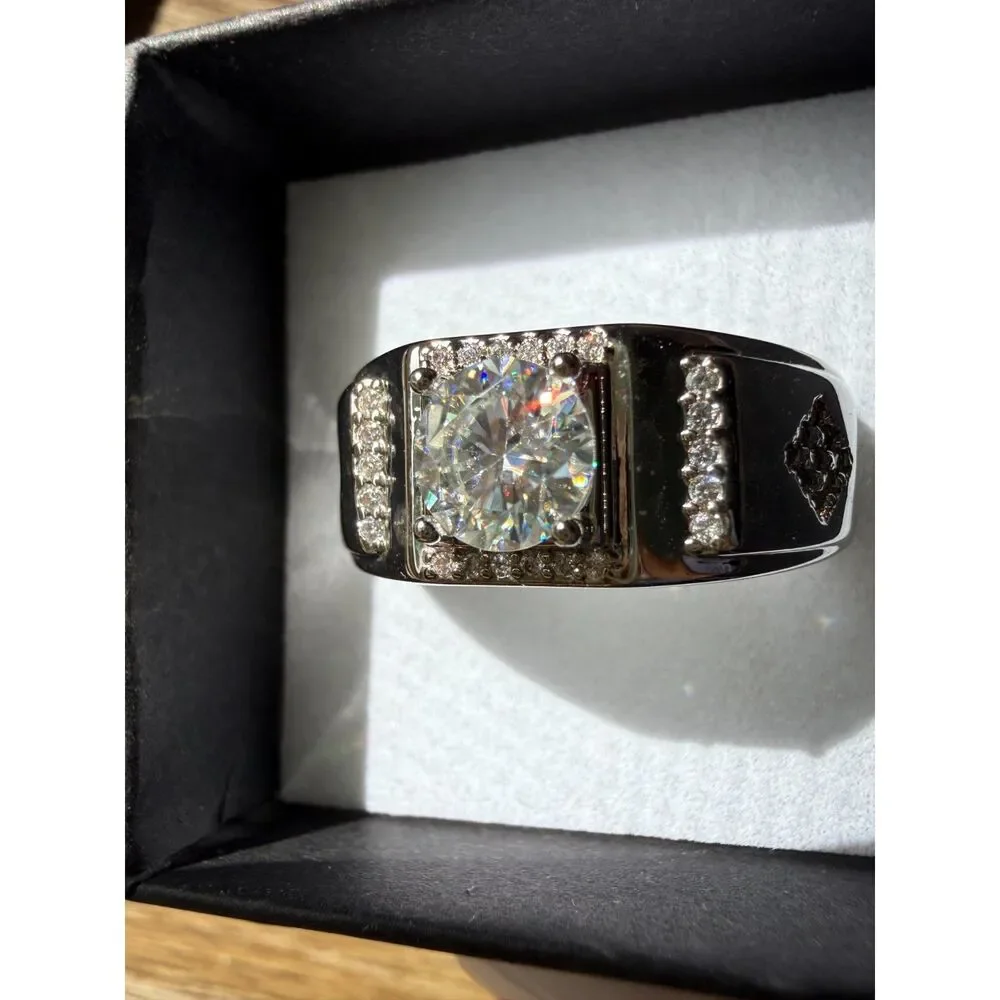 Men’s 1 CT D Color Moissanite Ring Size 10 Rhodium Plated w/ GRA